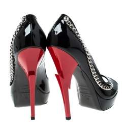 Pre Owned Dsquared2 Black Patent Leather Chain Detail Peep Toe Pumps Size 39