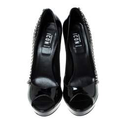 Pre Owned Dsquared2 Black Patent Leather Chain Detail Peep Toe Pumps Size 39