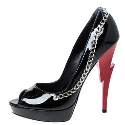 Pre Owned Dsquared2 Black Patent Leather Chain Detail Peep Toe Pumps Size 39