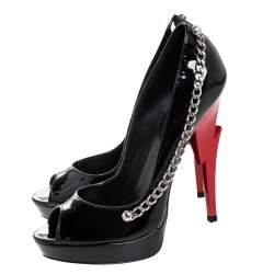 Pre Owned Dsquared2 Black Patent Leather Chain Detail Peep Toe Platform Pumps Size 38