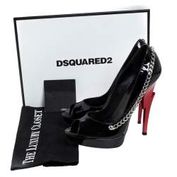 Pre Owned Dsquared2 Black Patent Leather Chain Detail Peep Toe Platform Pumps Size 38