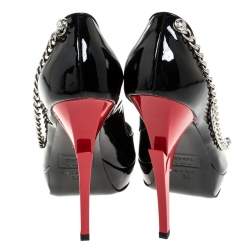 Pre Owned Dsquared2 Black Patent Leather Chain Detail Peep Toe Platform Pumps Size 38