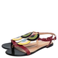 Dsquared2 Multicolor Leather And Patent Ankle Strap Flats Sandals Size 38