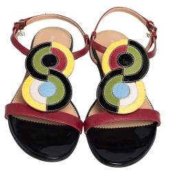 Dsquared2 Multicolor Leather And Patent Ankle Strap Flats Sandals Size 38