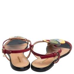 Dsquared2 Multicolor Leather And Patent Ankle Strap Flats Sandals Size 38