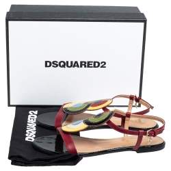 Dsquared2 Multicolor Leather And Patent Ankle Strap Flats Sandals Size 38