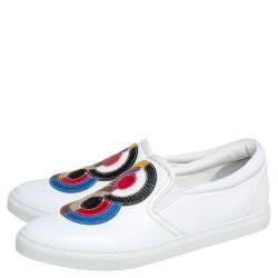 Pre Owned Dsquared2 White Leather Logo Low Top Sneakers Size 39