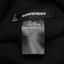 Dsquared2 Black Icon Embroidered Wool Rib Knit Beanie