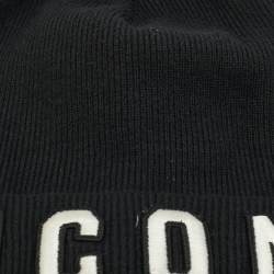 Dsquared2 Black Icon Embroidered Wool Rib Knit Beanie