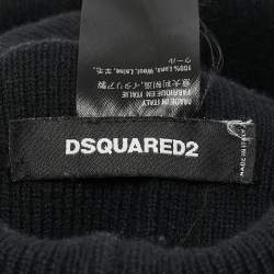 Dsquared2 Black Icon Embroidered Wool Rib Knit Beanie