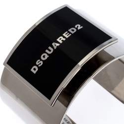 Dsquared2 Black Enamel Silver Tone Wide Open Cuff Bracelet