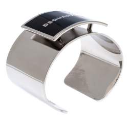 Dsquared2 Black Enamel Silver Tone Wide Open Cuff Bracelet