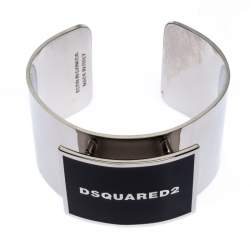 Dsquared2 Black Enamel Silver Tone Wide Open Cuff Bracelet