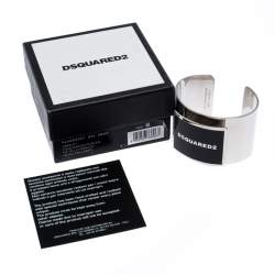 Dsquared2 Black Enamel Silver Tone Wide Open Cuff Bracelet