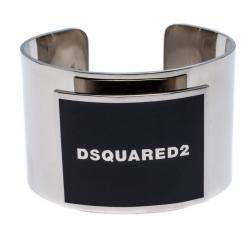 Dsquared2 Black Enamel Silver Tone Wide Open Cuff Bracelet