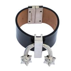 Pre Owned Dsquared2 Black Leather Pierce Me Wide Cuff Bracelet L