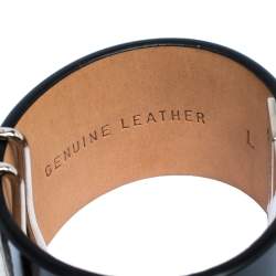Pre Owned Dsquared2 Black Leather Pierce Me Wide Cuff Bracelet L