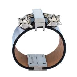 Pre Owned Dsquared2 Black Leather Pierce Me Wide Cuff Bracelet L