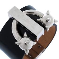 Pre Owned Dsquared2 Black Leather Pierce Me Wide Cuff Bracelet L