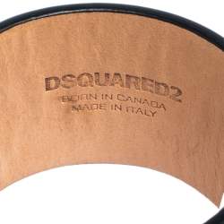 Pre Owned Dsquared2 Black Leather Pierce Me Wide Cuff Bracelet L