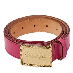 Pre Owned Dsquared2 Pink Leather Plaque Buckle Belt 85CM