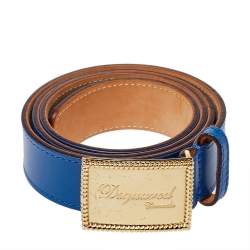 Dsquared2 Blue Leather Plaque Buckle Belt 85CM