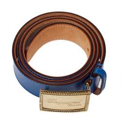 Dsquared2 Blue Leather Plaque Buckle Belt 85CM