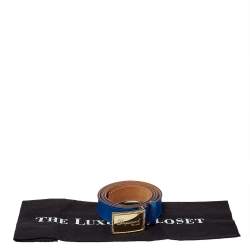 Dsquared2 Blue Leather Plaque Buckle Belt 85CM