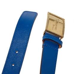 Dsquared2 Blue Leather Plaque Buckle Belt 85CM
