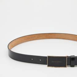 Pre Owned Dsquared2 Black Leather Logo Plaque Buckle Belt Small