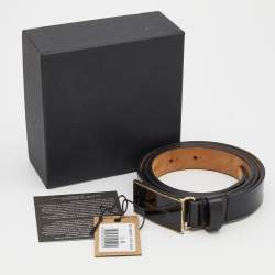 Pre Owned Dsquared2 Black Leather Logo Plaque Buckle Belt Small