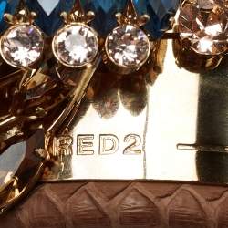 Pre Owned Dsqaured2 Brown Snakeskin Leather Gold Tone Crystal Embellished Cuff Bracelet