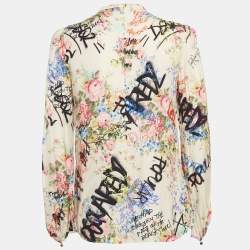 Dsquared2 Off-White Graffiti and Floral Print Tie-Up Detail Top M