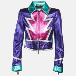Dsquared2 Multicolor Leather Paneled Glam Rock Biker Jacket M