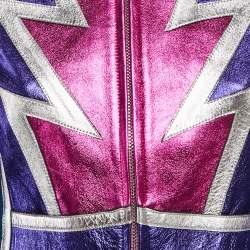 Dsquared2 Multicolor Leather Paneled Glam Rock Biker Jacket M