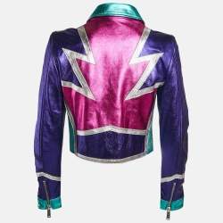 Dsquared2 Multicolor Leather Paneled Glam Rock Biker Jacket M