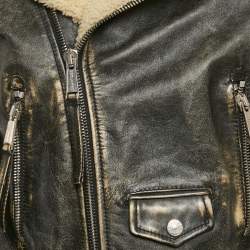 Pre Owned Dsquared2 Washed Black Leather Zip Up Jacket M