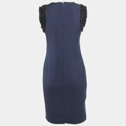 Pre Owned Dsquared2 Navy Blue Wool Blend Embellished Sleeve Sheath Dress M