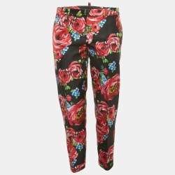 Dsquared2 Black Floral Print Silk Gabardine Pants S