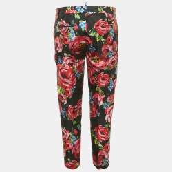 Dsquared2 Black Floral Print Silk Gabardine Pants S