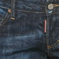 Pre Owned Dsquared2 Indigo Dark Wash Faded Effect Denim Distressed Jeans M Waist 34"