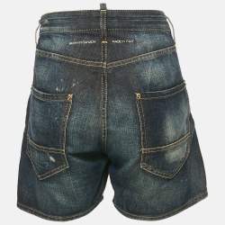 Pre Owned Dsquared2 Blue Distressed Denim Shorts L Waist 35"