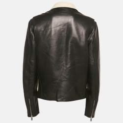 Pre Owned Dsquared2 Black/White Leather Biker Jacket XL