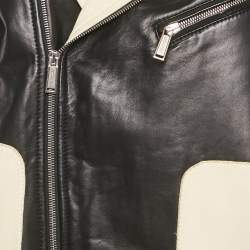 Pre Owned Dsquared2 Black/White Leather Biker Jacket XL