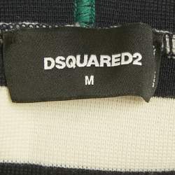 Pre Owned Dsquared2 Cream/ Navy Blue Striped Wool Knit Hoodie M