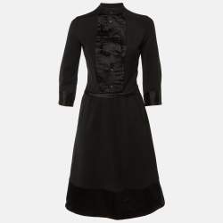 Pre Owned Dsquared2 Black Wool & Satin Midi Dress S