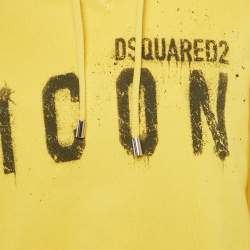Pre Owned DSquared2 Yellow Logo Print Cotton Hooded Sweatshirt M