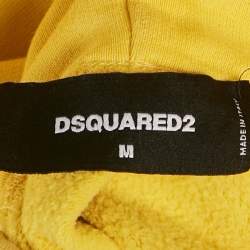 Pre Owned DSquared2 Yellow Logo Print Cotton Hooded Sweatshirt M