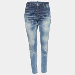 Pre Owned Dsquared2 Blue Washed Distressed Denim Skinny Dan Jeans S Waist 31" 