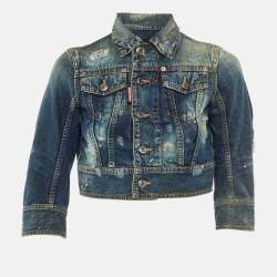 Pre Owned Dsquared2 Blue Distressed Denim Cropped Jacket S